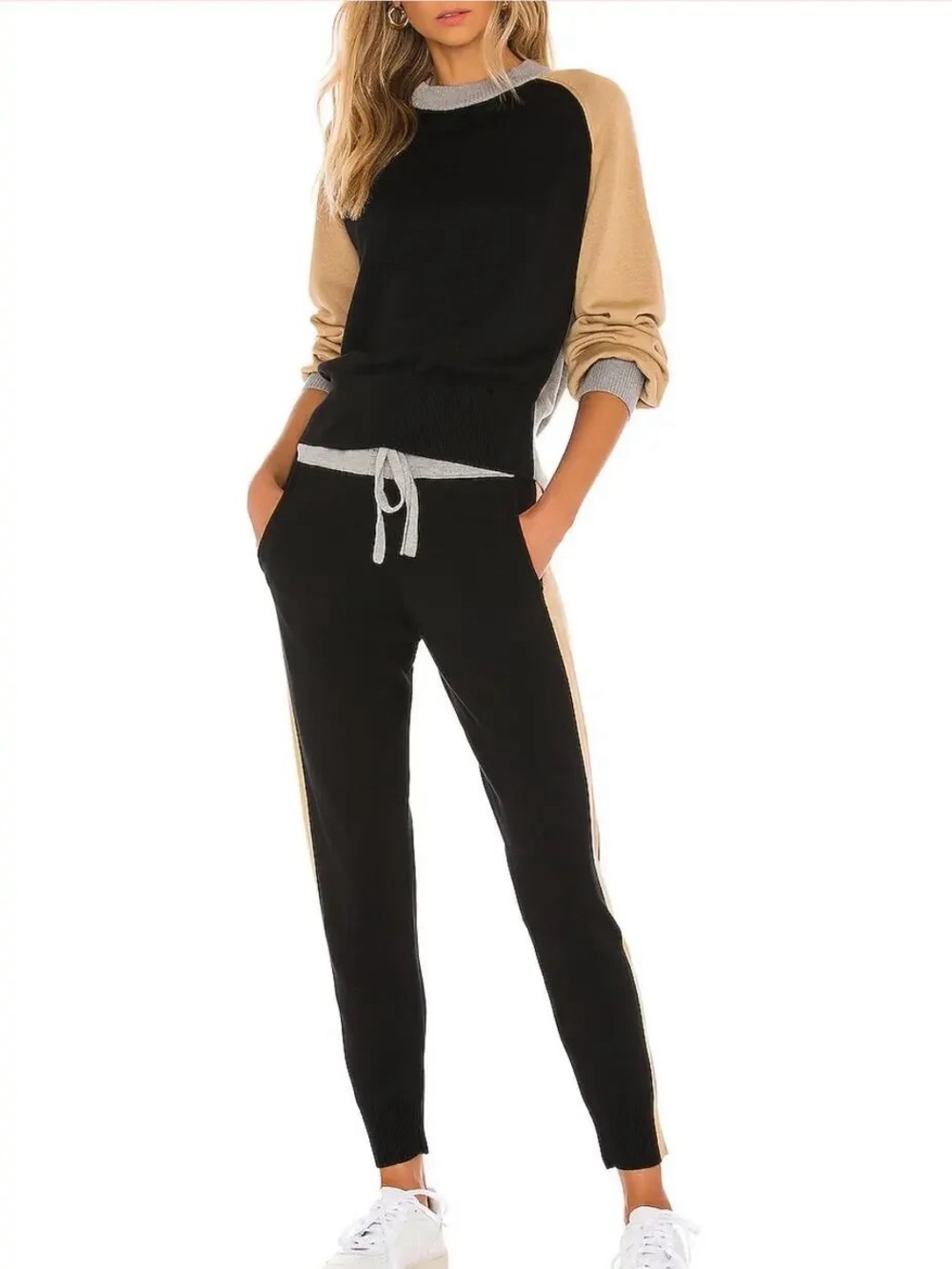 NWOT✨ MONROW Color Block Knit Lounge Sweater & Jogger Pant Set Small